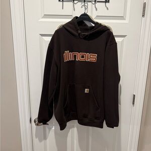 Carhartt Men's Brown Hoodie with Orange University of Illinois